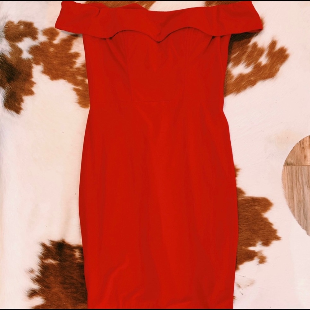 Faviana off the shoulder red dress